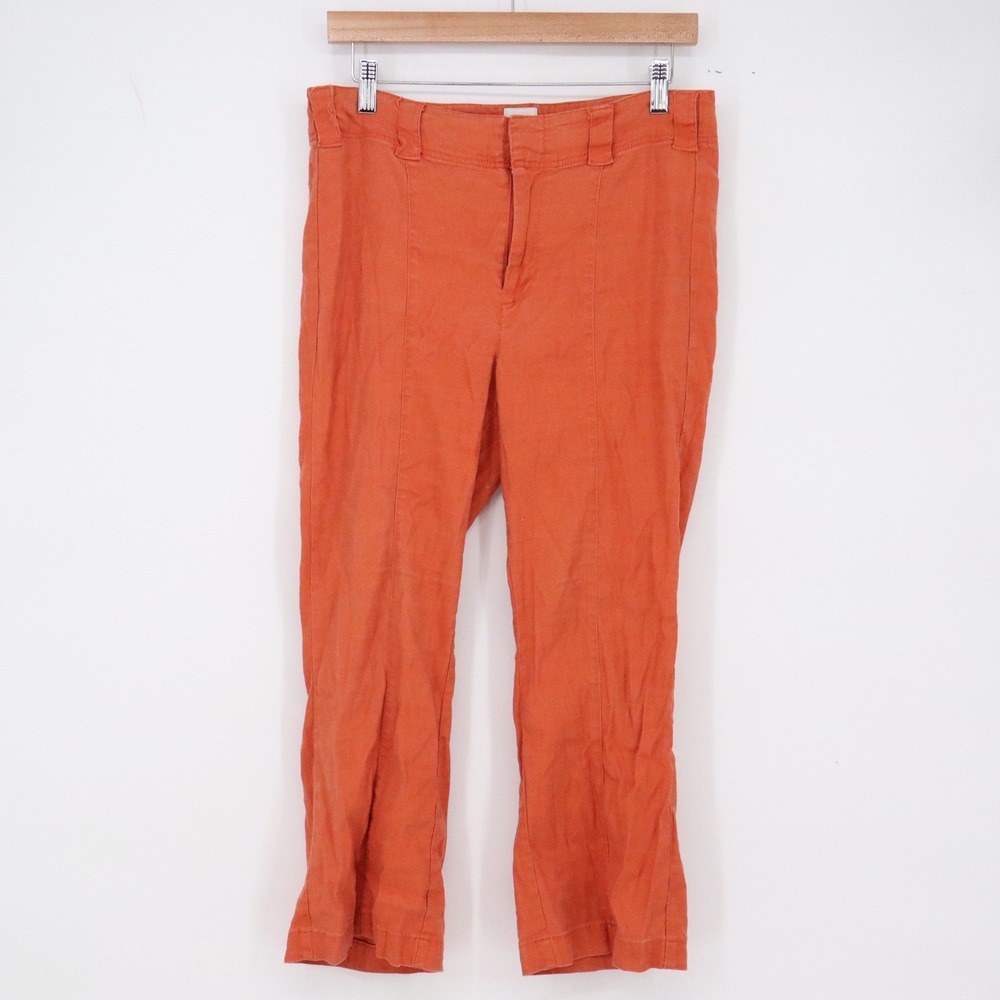Maeve Linen Pants Womens 29 Cropped Straight Orange Front Seam Excellent